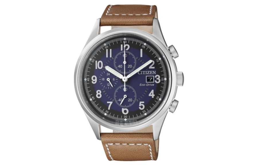 CITIZEN Light Powered Quartz Movement Cow Leather Strap Watch 42.5mm Men's Watches Blue Dial