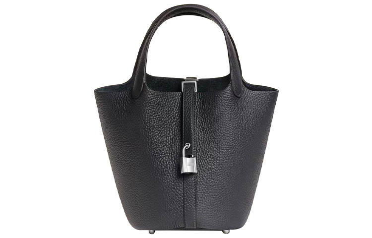 HERMES Picotin Lock Taurillon Clemence Bullock Leather Basket Bag, Bucket Bag, Handbag 18 Women's 3Y Caban Black Tweed