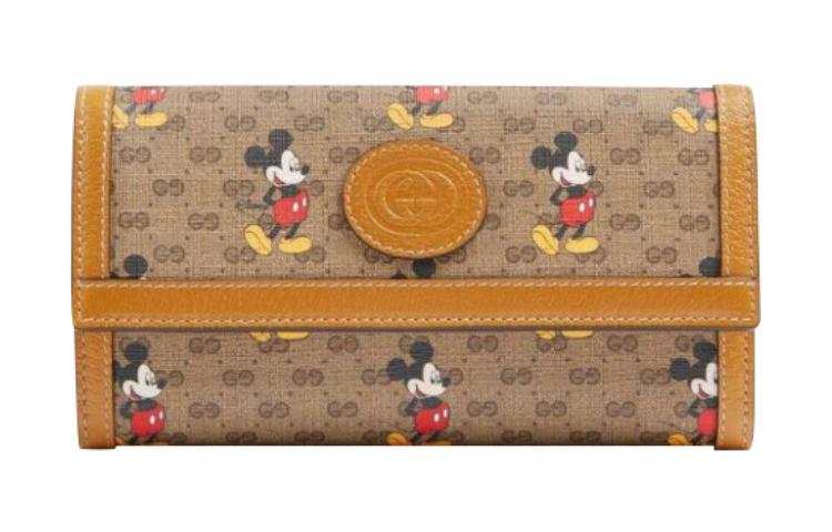 GUCCI Disney, Collaboration Leather Wallet Regular Unisex Brown Yellow