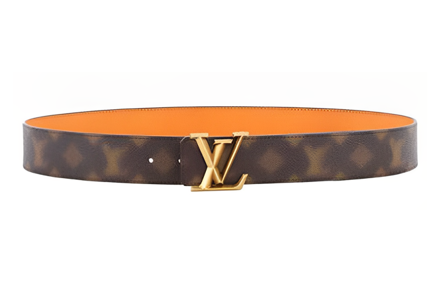 LOUIS VUITTON LOUIS VUITTON Monogram Cow Leather Belts Men's Brown Yellow Width 4cm