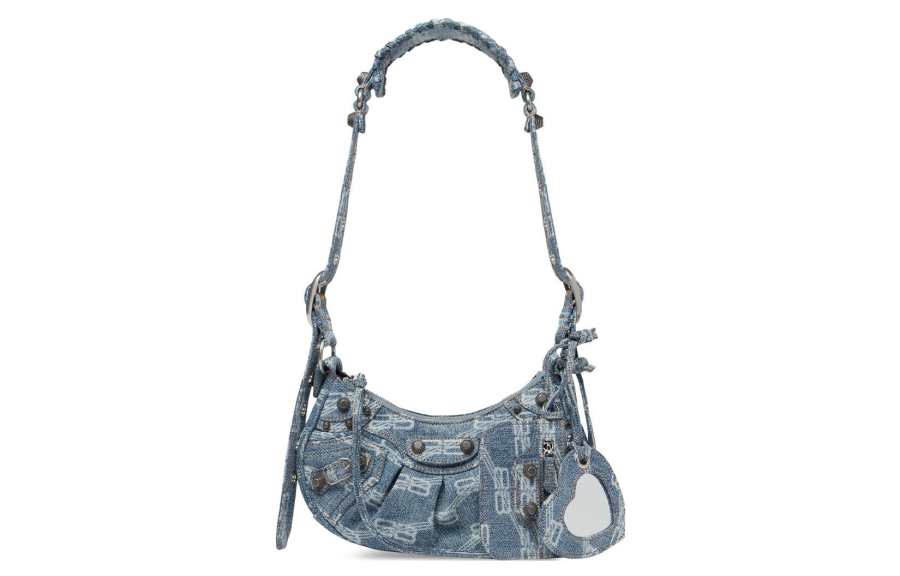 Balenciaga Le Cagole Shoulder Bag Xs Bb Monogram Blue/Bleached Denim