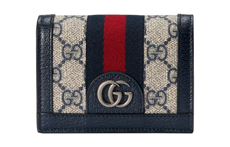 GUCCI Ophidia Canvas With Leather Wallet Coin Purse Women's Beige/Blue