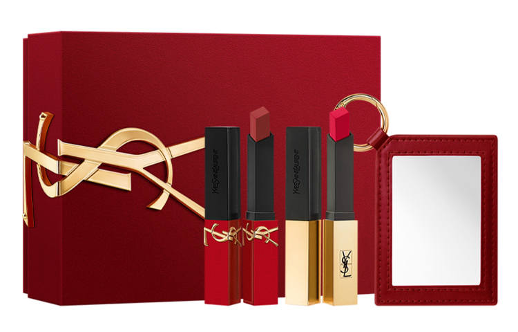 SAINT LAURENT Red Leather Limited Lipstick Makeup Set Relief Box Limited Edition Easy to Blend Matte Birthday Gift