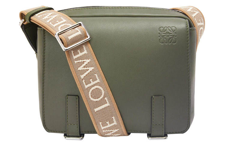 LOEWE Military Messenger Bag In Soft Grained Calfskin And Jacquard Xs Khaki Green
