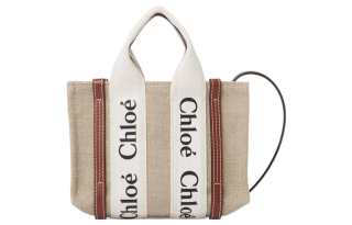 Chloé Chloe Collection Woody Linen Canvas With Calfskin Tote Bag, Shopping Bag, Shoulder Bag, Crossbody Bag, Handbag Mini