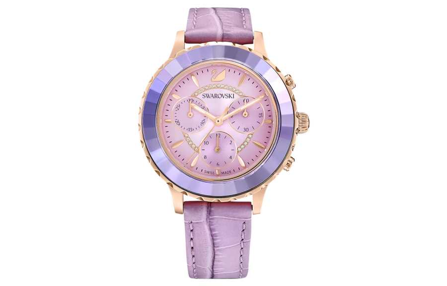 Swarovski Octea Lux Chrono Wrist Watches Quartz Movement Genuine Leather Strap Purple Watch Dial Women's Watch