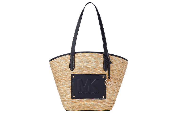 MICHAEL KORS Kimberly Artificial Leather Tote Bag, Shopping Bag, Shoulder Bag Large Women's Straw & Black