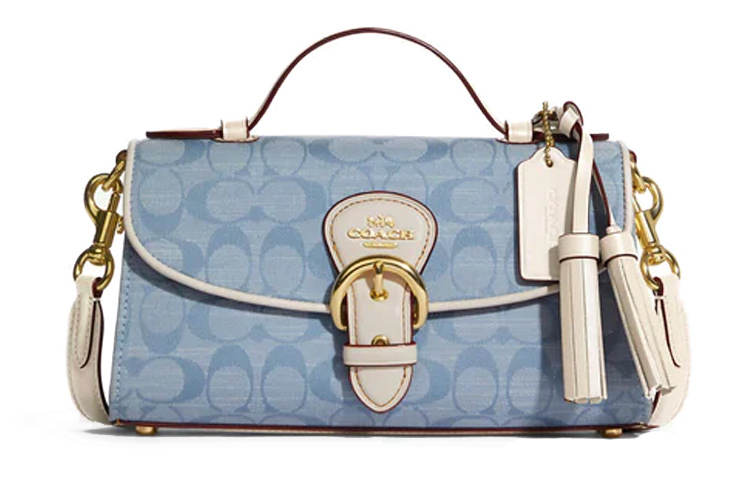 COACH Kleo Canvas With Leather And Smooth Leather Shoulder Bag, Crossbody Bag, Handbag Women's Blue