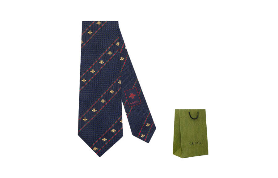 GUCCI Gucci Bee and Web silk jacquard tie