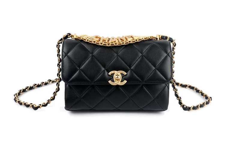 CHANEL Lambskin Chain Bag, Crossbody Bag, Shoulder Bag Women's Black
