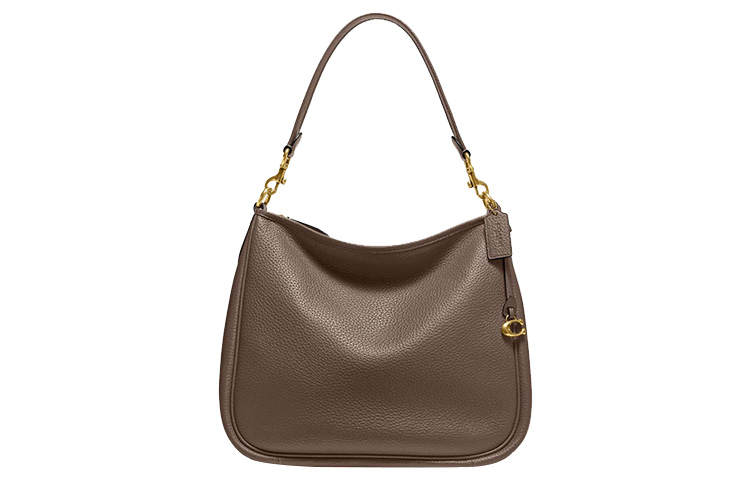 COACH Zip Shoulder Bag Leather Portable Crossbody Bag, Shoulder Bag Women's Brass & Black Stone