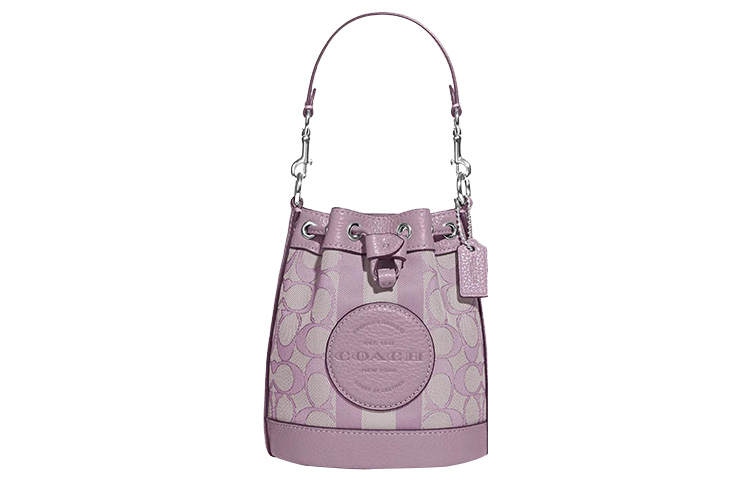 COACH Dempsey Fabric With Pebbled Leather Bucket Bag, One Shoulder Handbag, Crossbody Bag Mini Women's Lilac Purple