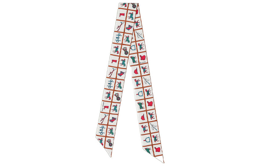 HERMES Silk Scarves Women's Cream/Brown/Pink