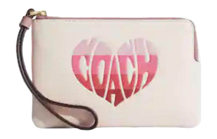 COACH Wristlet Leather Wrist Bag Coin Purse, Clutch Small Women's White