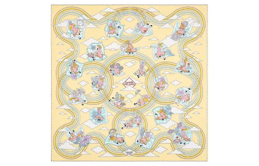 HERMES Scarves Women's Sulfur/Cyan/White