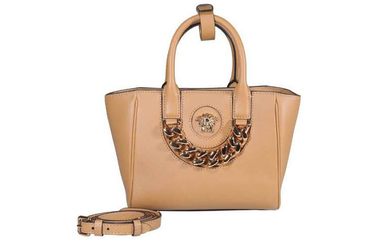 VERSACE La Medusa Calfskin Tote Bag, Shopping Bag, Crossbody Bag, One Shoulder Handbag Small Women's Brown