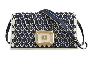 Roger Vivier VIV Leather Paneled Canvas Handheld Shoulder Bag, Crossbody Bag Women's Blue & White