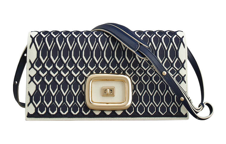 Roger Vivier VIV Leather Paneled Canvas Handheld Shoulder Bag, Crossbody Bag Women's Blue & White