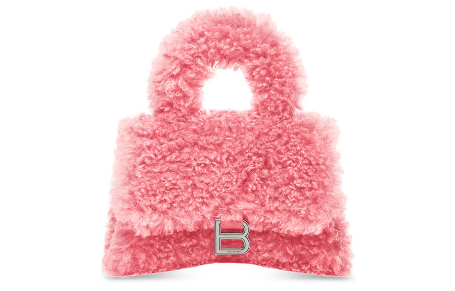 Balenciaga Furryhourglass Sheepskin Crossbody One Shoulder Handbag Mini Women's Pink