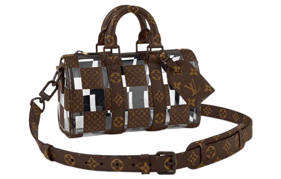 LOUIS VUITTON Men Keepall 25 Boston Monogram Chess Crossbody Bag Brown