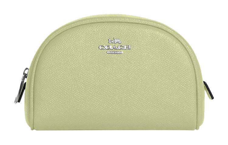 COACH Cross Grain Leather Dome Bag Makeup Bag Clutch Mini Women's Lime Green