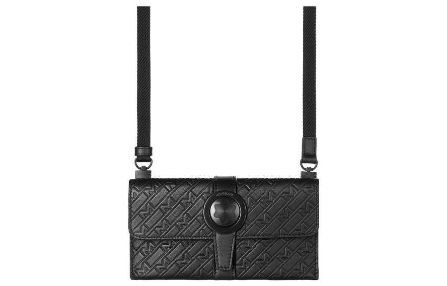 MONTBLANC All Black Full Grain Cow Leather One Shoulder Crossbody Clutch Mini Men's Black