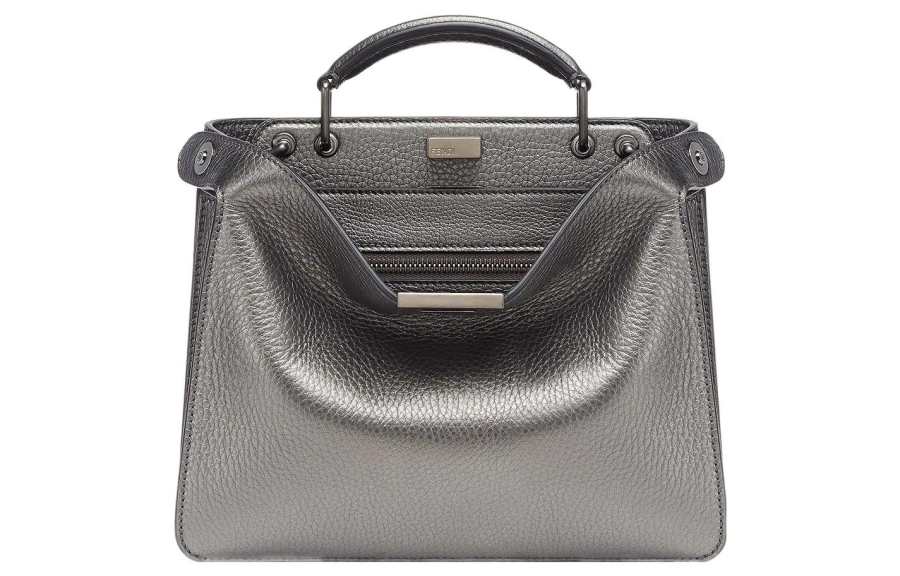FENDI Peekaboo ISeeU Cow Leather Shoulder Bag, Crossbody Bag, Handbag Mini Men's Gray