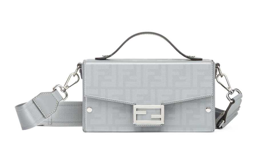 FENDI Baguette Calfskin Shoulder Bag, Crossbody Bag, Handbag Regular Men's Gray