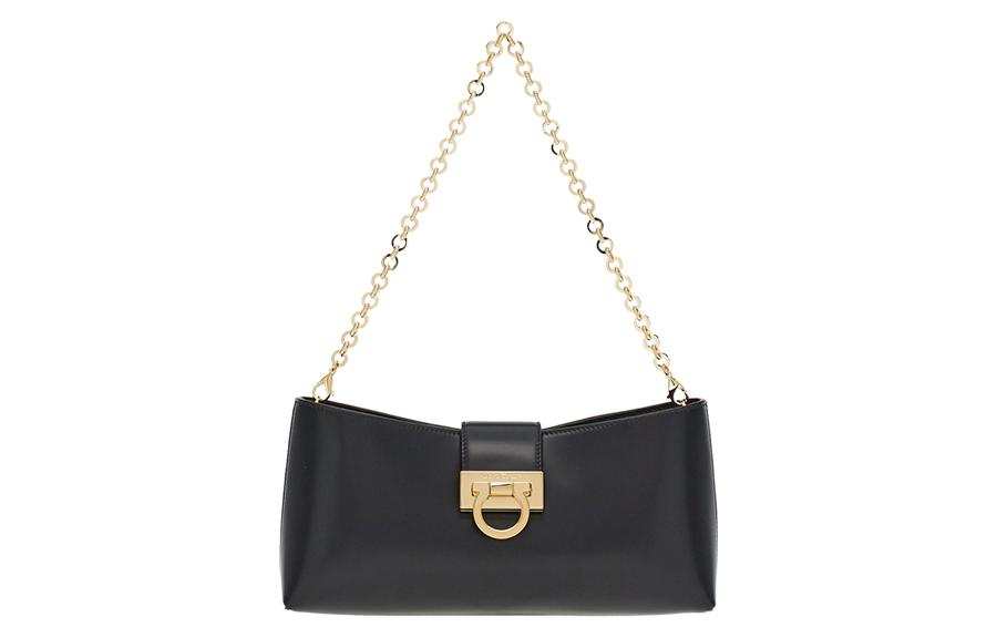 FERRAGAMO Trifolio Cow Leather Chain Bag, Shoulder Bag Women's Black