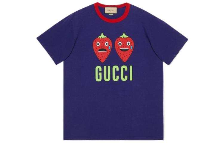 GUCCI Strawberry Print Cotton T Shirt