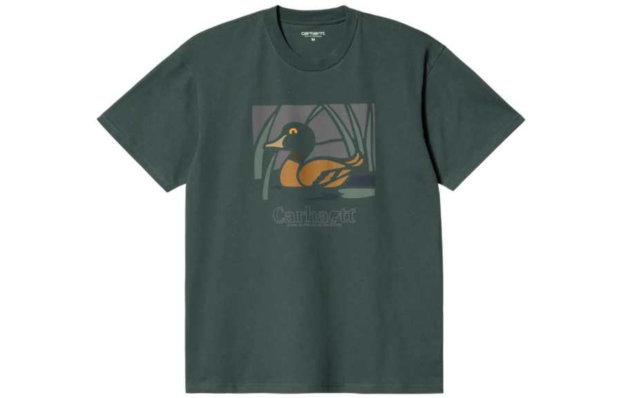 Carhartt WIP T Shirts Men's Green Crew Neck Moderate Straight Fit