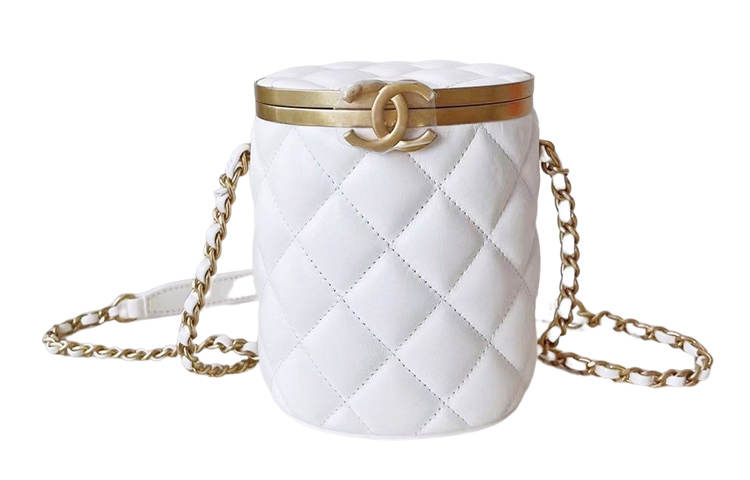 CHANEL Sheepskin Bucket Bag, Shoulder Bag, Crossbody Bag Women's White