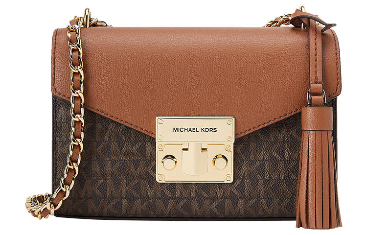 MICHAEL KORS Rose Leather Crossbody Bags Small Women's Dark Brown & Acorn Brown
