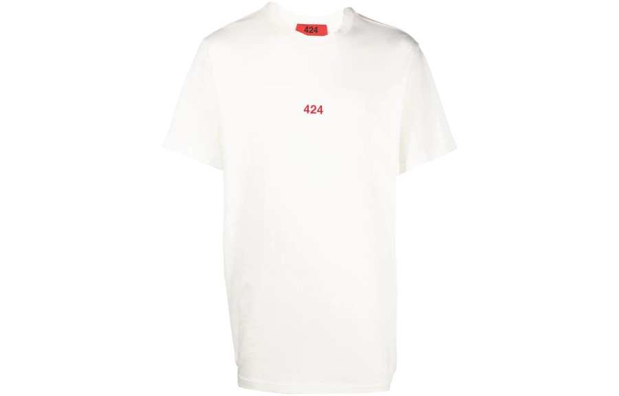 424 T Shirts Men's White Crew Neck Moderate Straight Fit