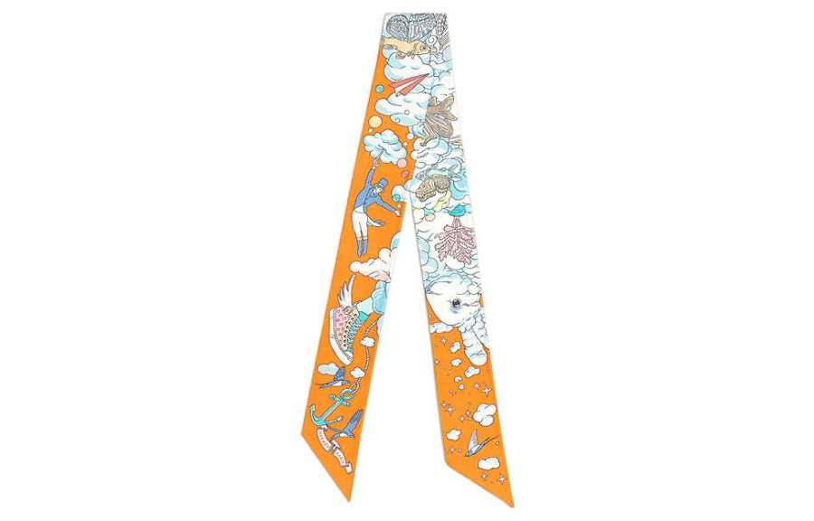 HERMES Scarves Women's Apricot Yellow/Blue