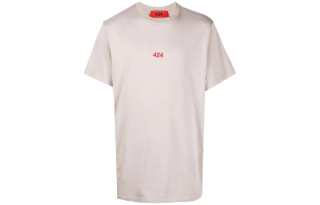 424 T Shirts Men's Beige Crew Neck Moderate Straight Fit
