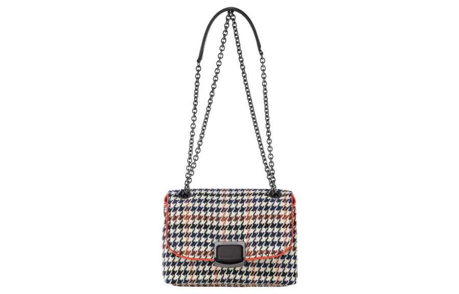 LONGCHAMP Brioche Cotton Handbag, Shoulder Bag, Crossbody Bag Small Women's Marine Blue & Orange & White
