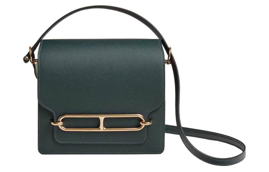 HERMES Roulis Light Gold Buckle Evercolor Calfskin Crossbody Bags Mini Women's V0 Vert Rousseau Green