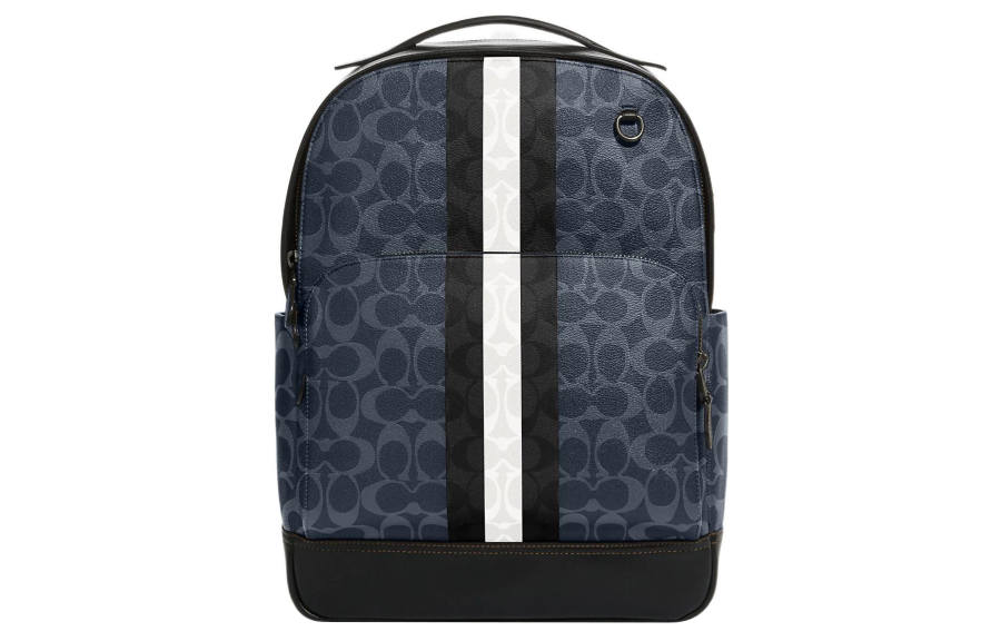 COACH Graham Refined Calfskin With Coated Canvas Backpack Large Men's Denim Blue