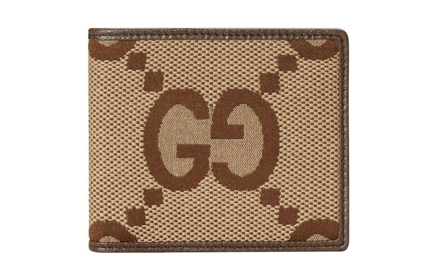 GUCCI Jumbo GG Canvas With Leather Binding Wallet Extra Large Men's Camel/Ebony