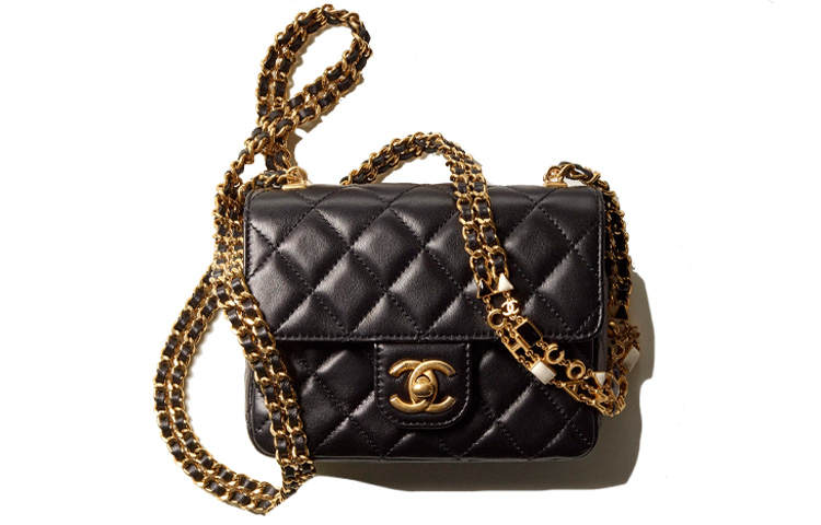 CHANEL Enamel Metal Lambskin Flap Bag, Shoulder Bag, Crossbody Bag Mini Women's Black
