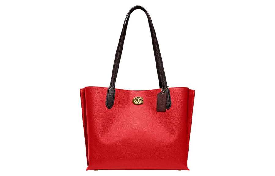 COACH Willow Split Cow Leather Tote Bag, Shopping Bag, Handbag, Shoulder Bag Large Women's True Red