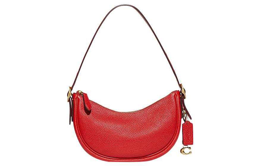 COACH Luna Pebbled Leather Handbag, Shoulder Bag Women's Red