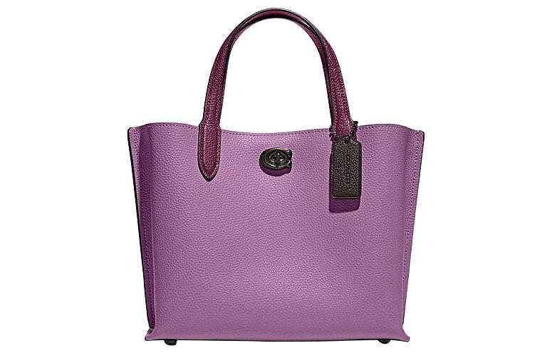 COACH Willow Split Cow Leather Tote Bag, Shopping Bag, Shoulder Bag, Crossbody Bag, Handbag Medium Women's Purple