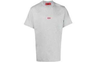424 T Shirts Men's Gray Crew Neck Moderate Straight Fit