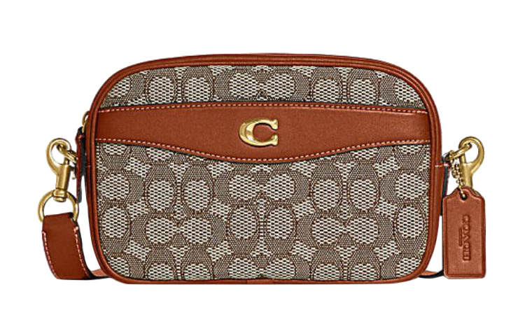 COACH Camera Fabric With Cow Leather Shoulder Bag, Crossbody Bag Medium Women's Brown