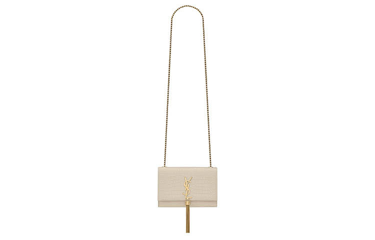 SAINT LAURENT Shiny Leather Crossbody Bag, Shoulder Bag Women's White