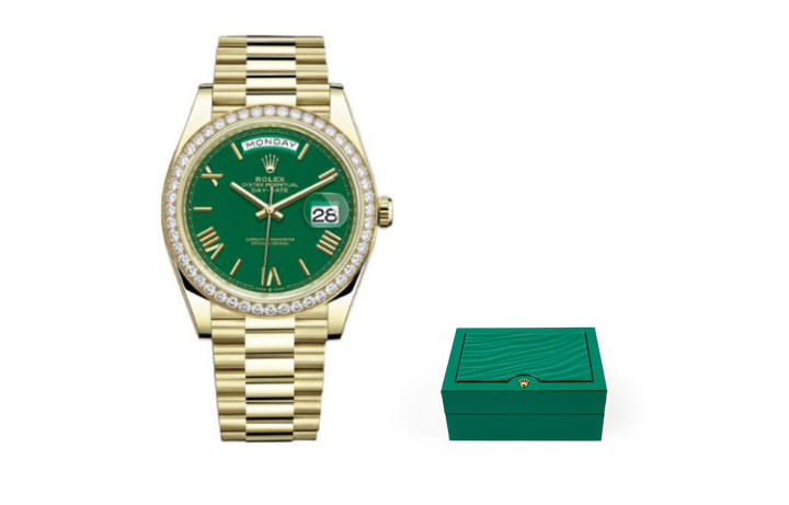 ROLEX ROLEX Rhinestone Embellished Ring With Karat Gold, Sunday Calendar Design Automatic Mechanical Movement Men's Watches