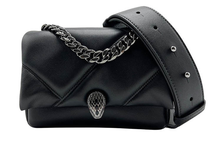 BVLGARI Serpenti Cabochon Calfskin Handbag, Shoulder Bag, Crossbody Bag Mini Women's Black