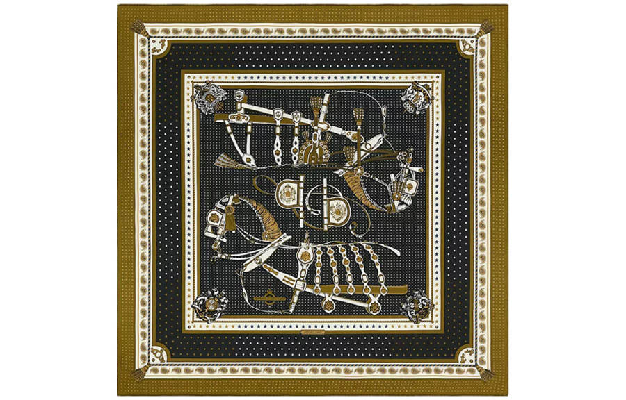 HERMES Carre Knit Scarves Women's Bronze/Black/White